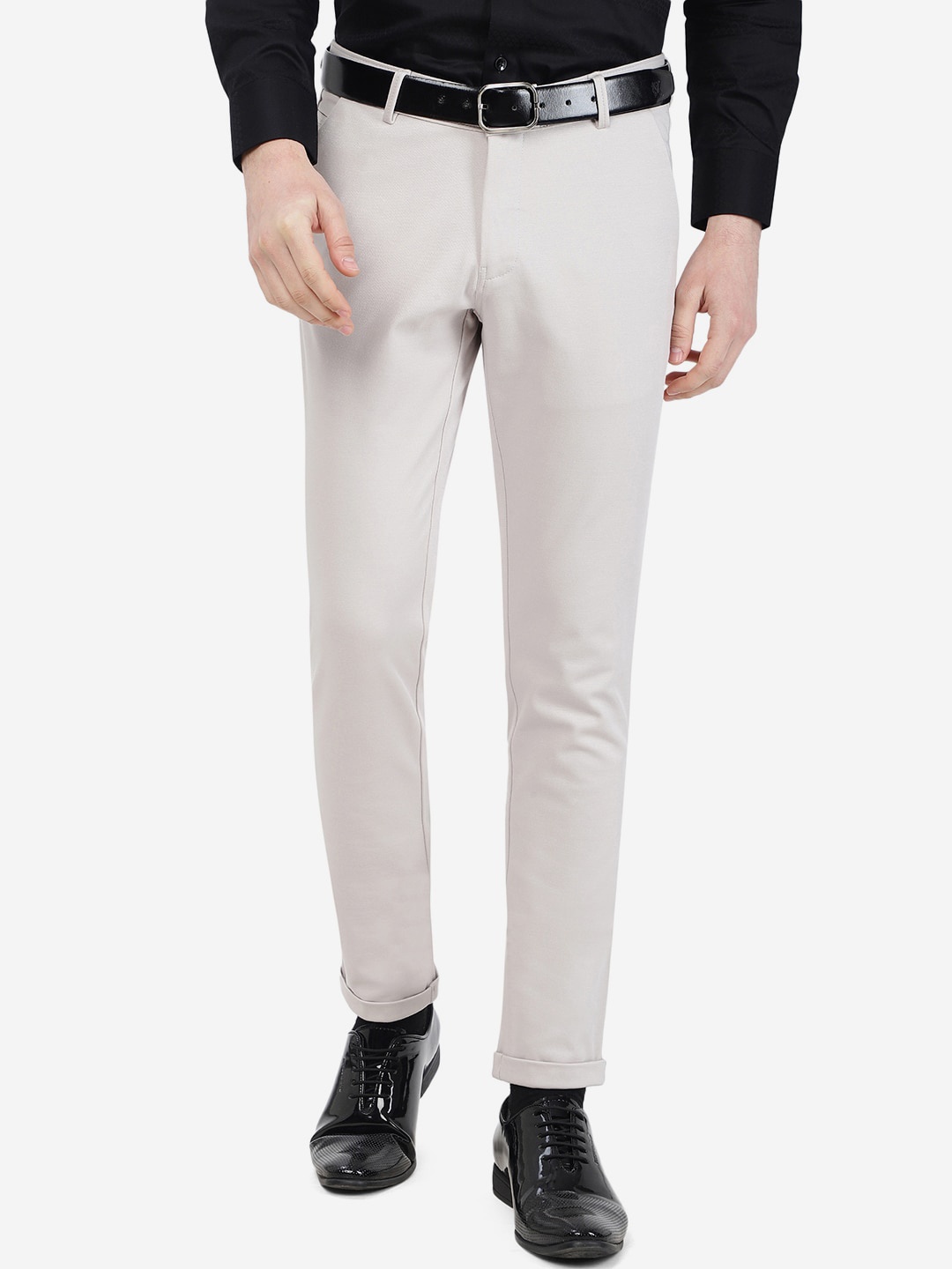 

JB STUDIO Men Slim Fit Mid-Rise Formal Trousers, Grey