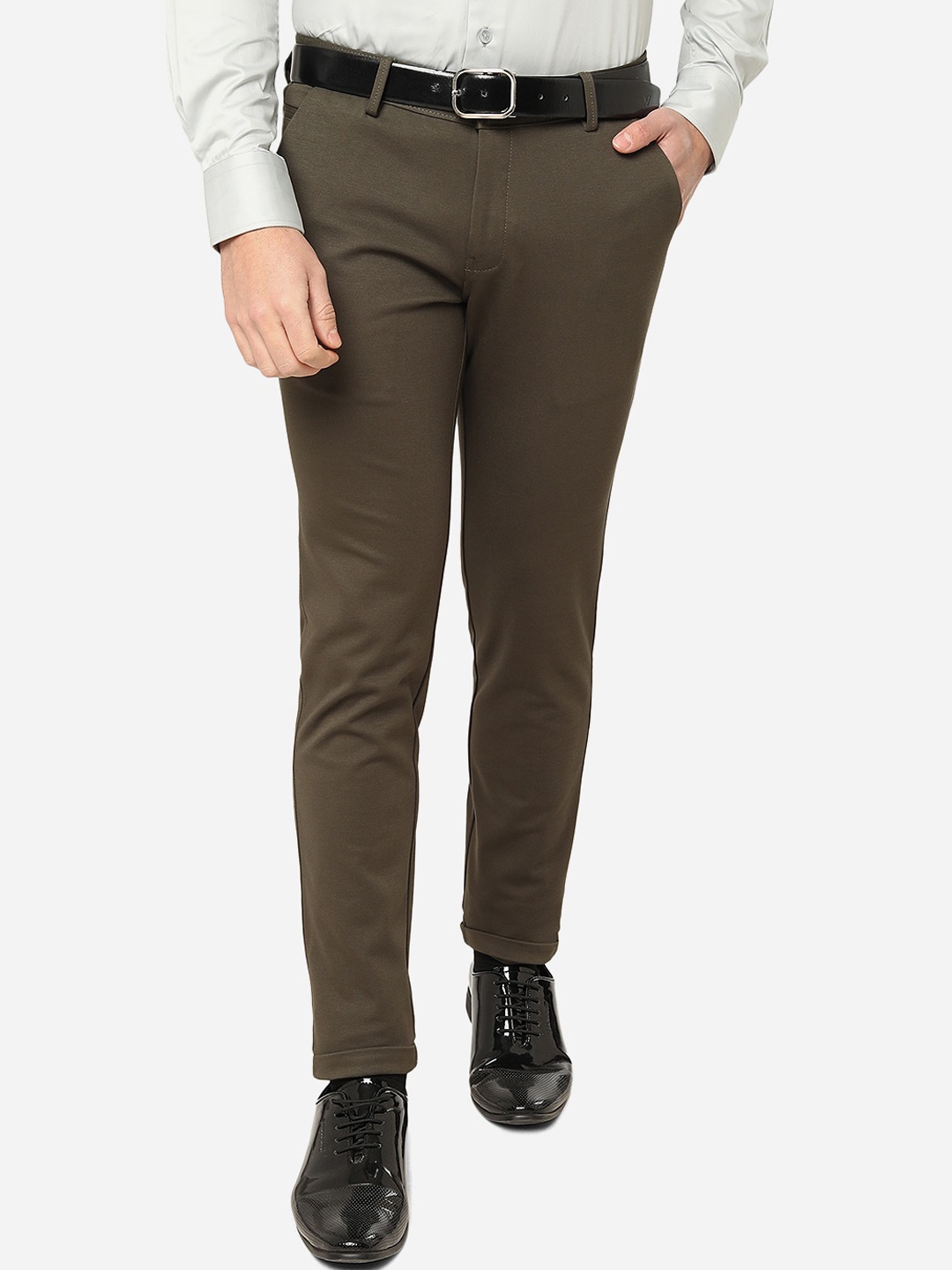 

JB STUDIO Men Slim Fit Formal Trousers, Olive