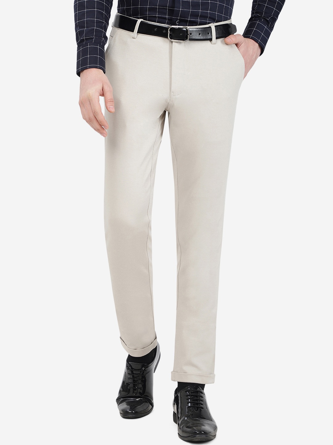 

JB STUDIO Men Slim Fit Formal Trousers, Beige