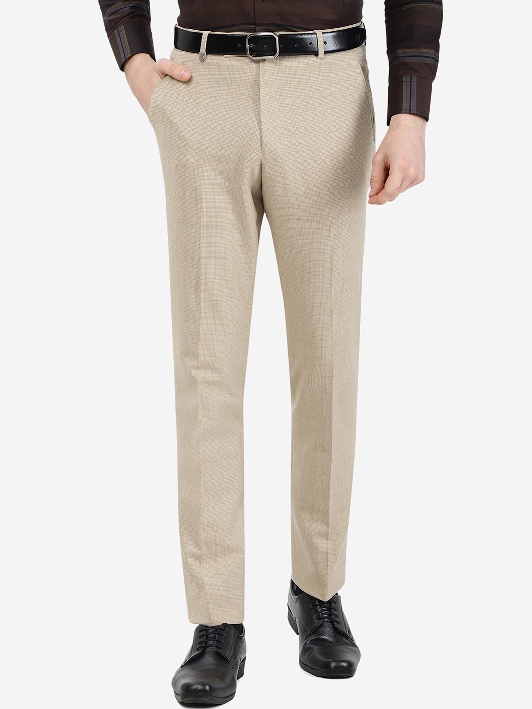 

JB STUDIO Men Slim Fit Mid-Rise Formal Trousers, Khaki