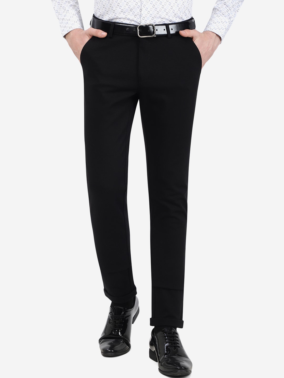 

JB STUDIO Men Slim Fit Mid-Rise Formal Trousers, Black