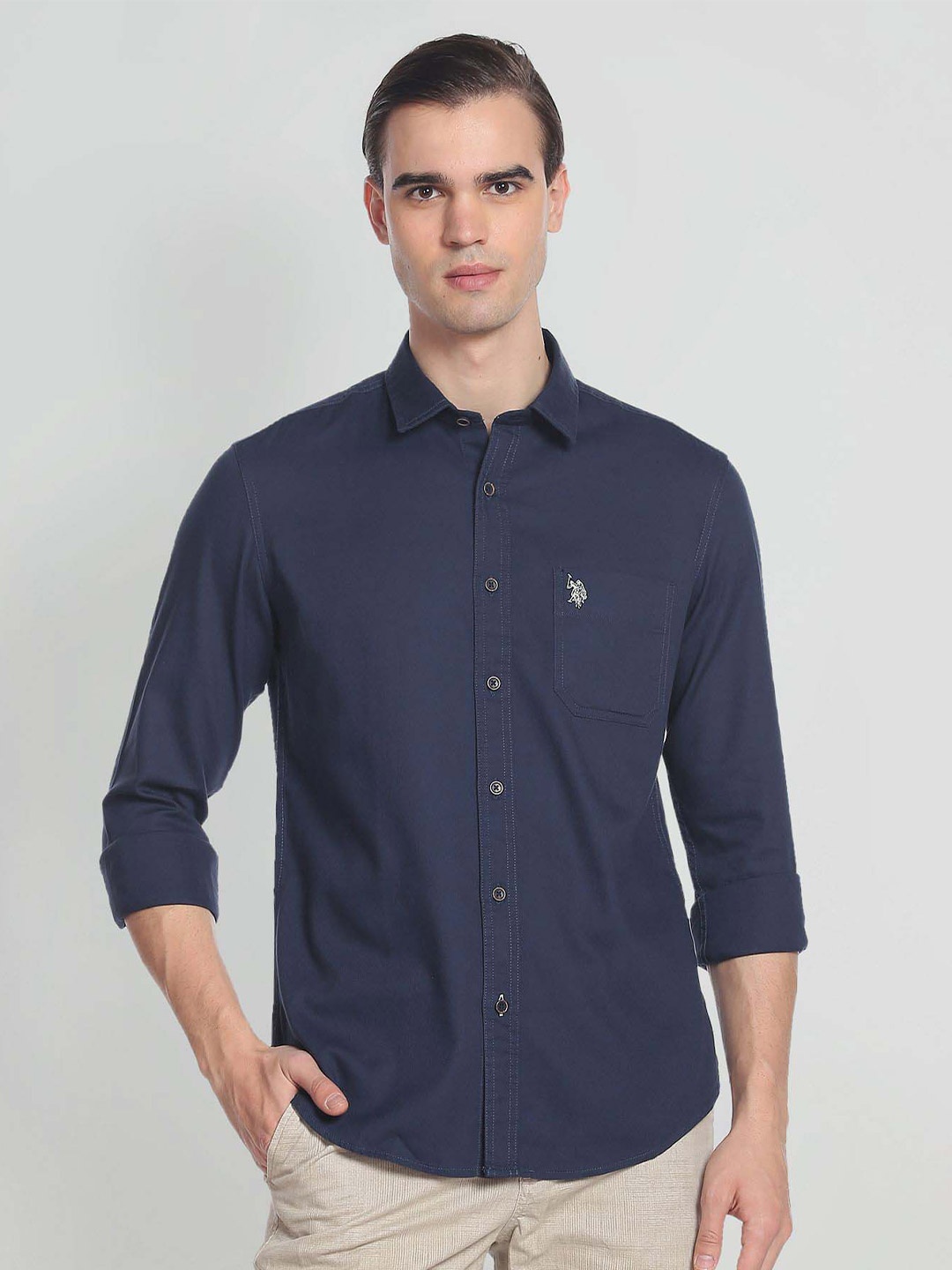 

U.S. Polo Assn. Denim Co. Spread Collar Pure Cotton Casual Shirt, Blue