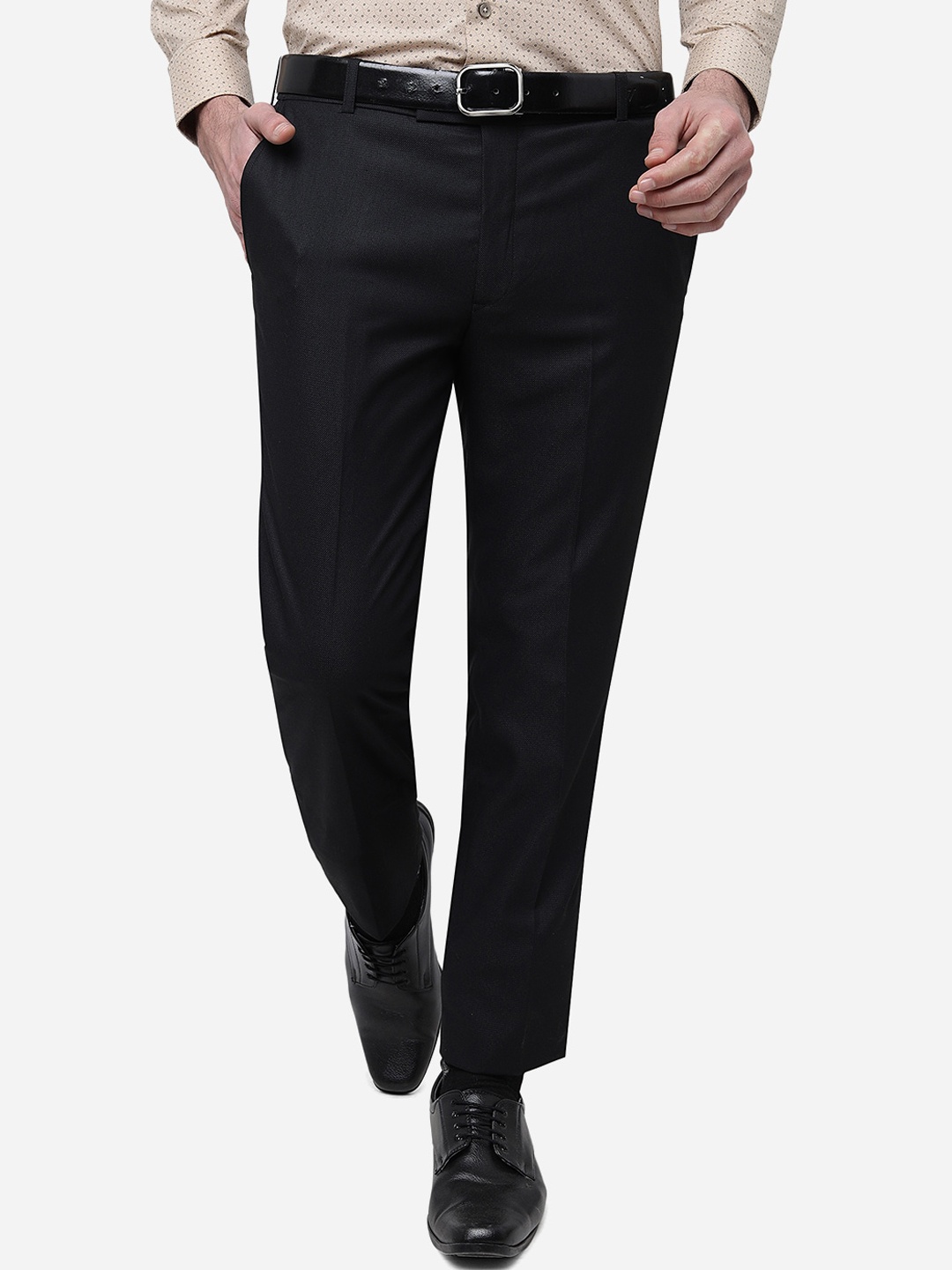

METAL Men Slim Fit Mid-Rise Formal Trousers, Black