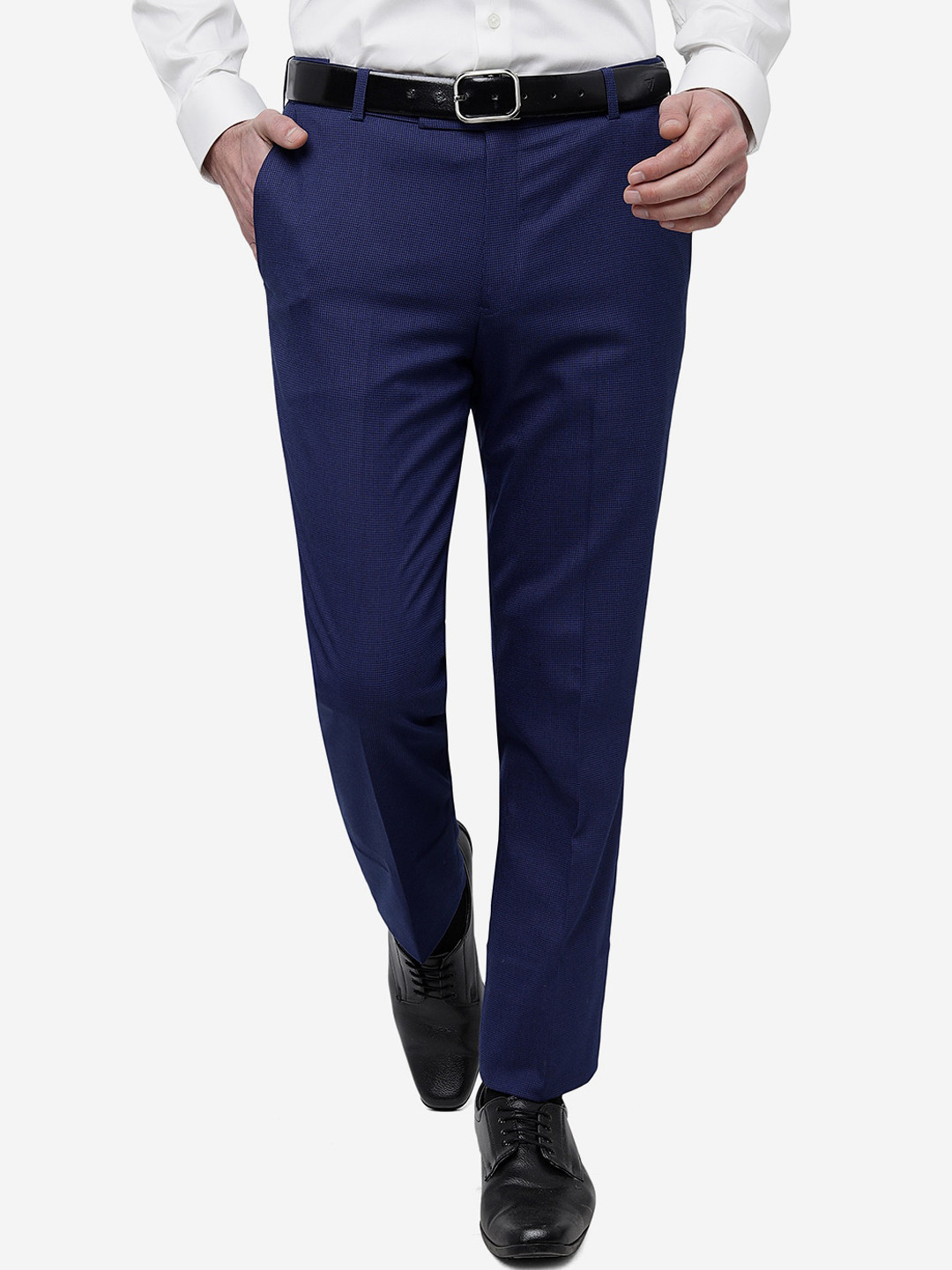 

METAL Men Slim Fit Mid-Rise Formal Trousers, Blue