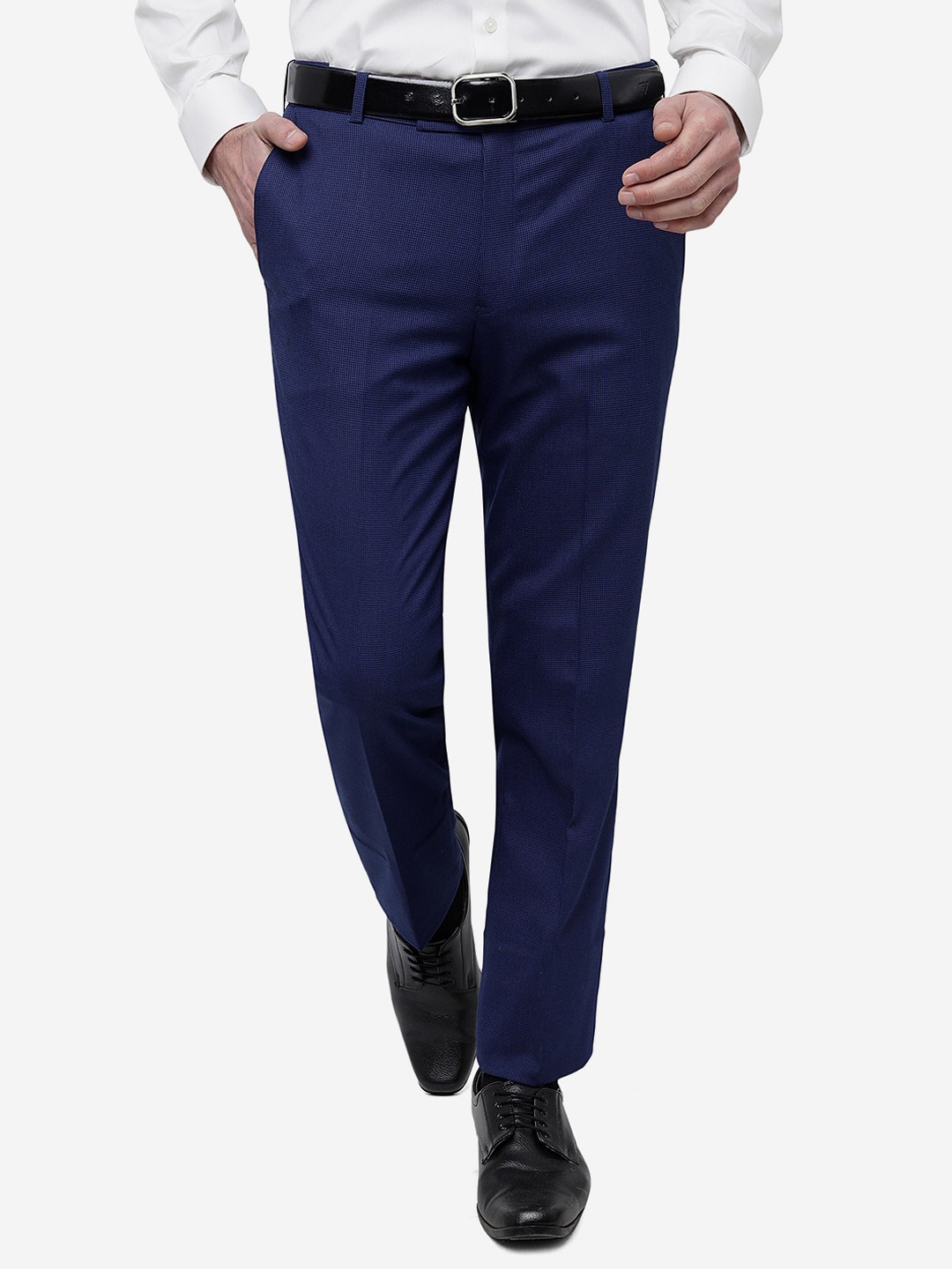 

METAL Men Slim Fit Mid-Rise Formal Trousers, Blue