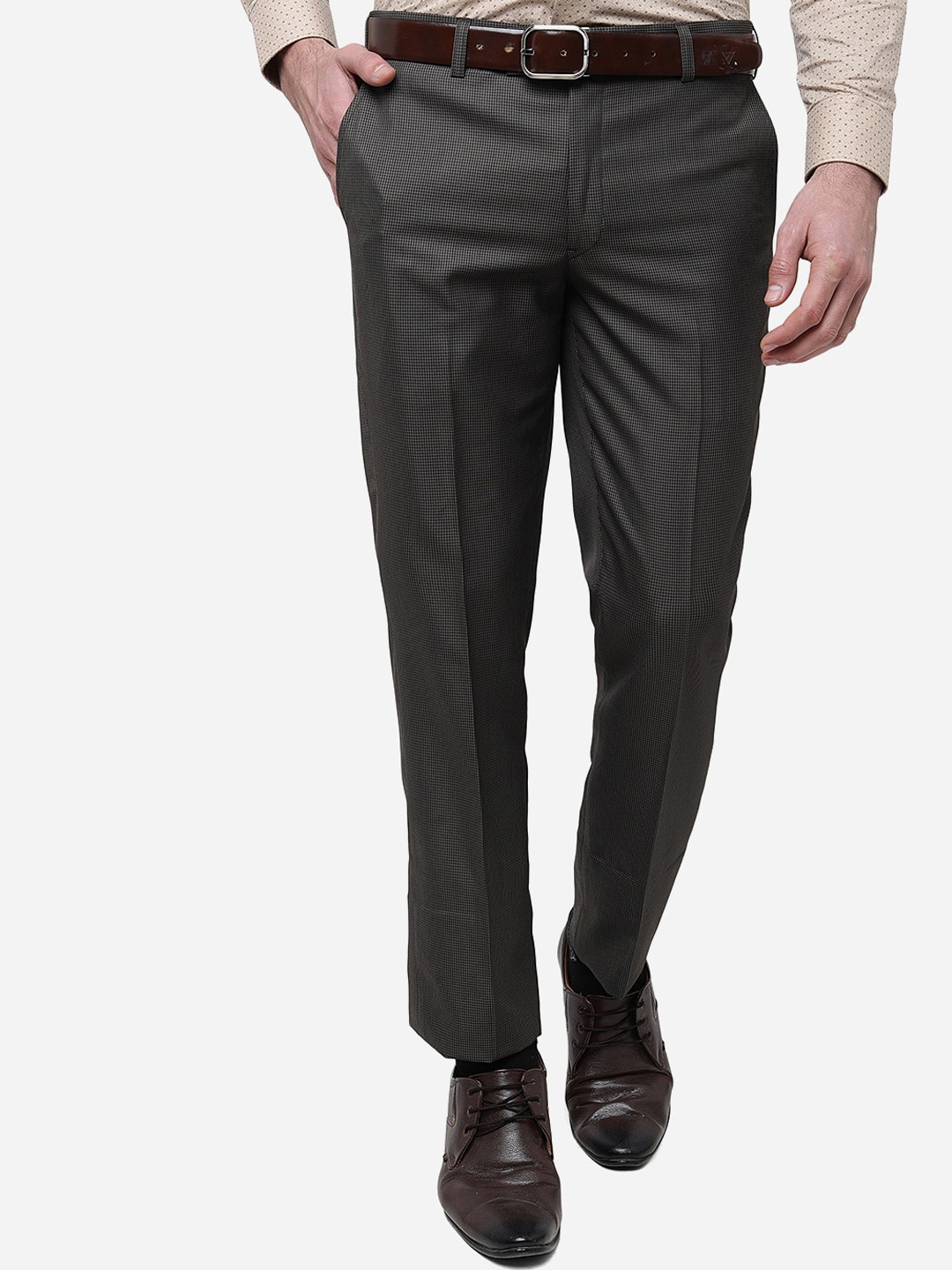

METAL Men Slim Fit Mid-Rise Formal Trousers, Khaki