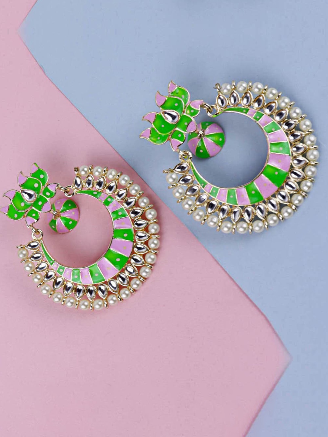 

VAGHBHATT Gold Plated Kundan Meenakari Drop Earrings, Green