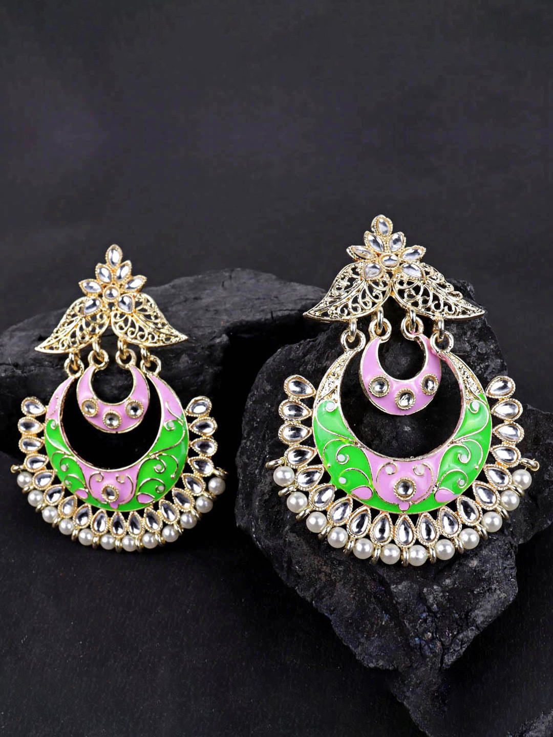 

VAGHBHATT Gold-Plated Chandbalis Earrings, Pink