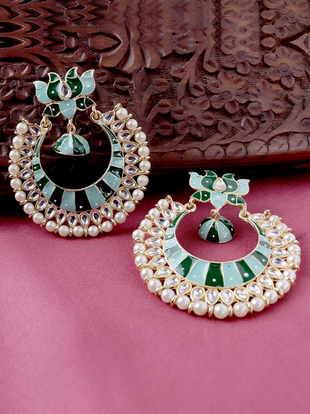 

VAGHBHATT Gold-Plated Chandbalis Earrings, Green