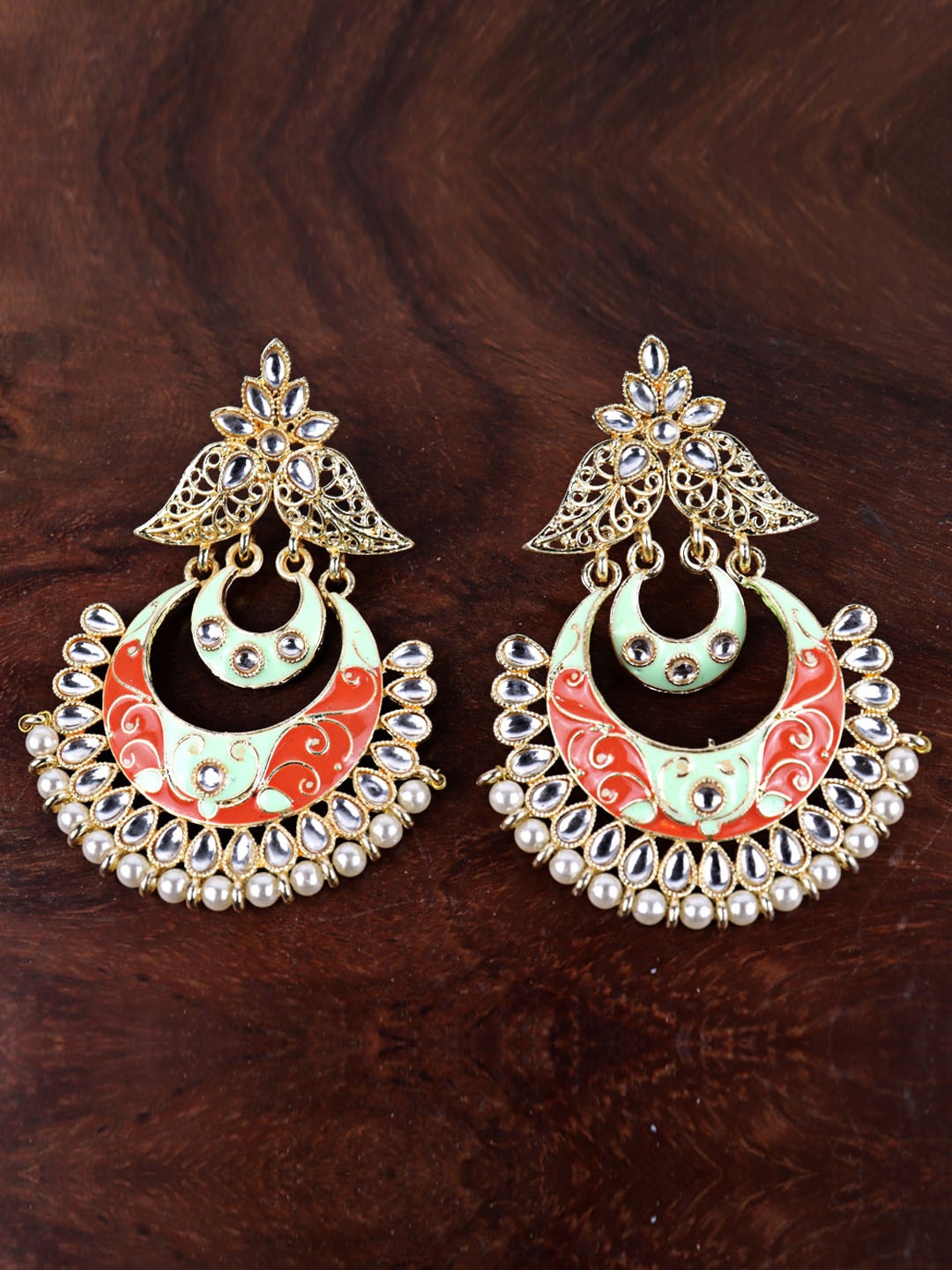 

VAGHBHATT Gold-Plated Chandbalis Earrings, Orange