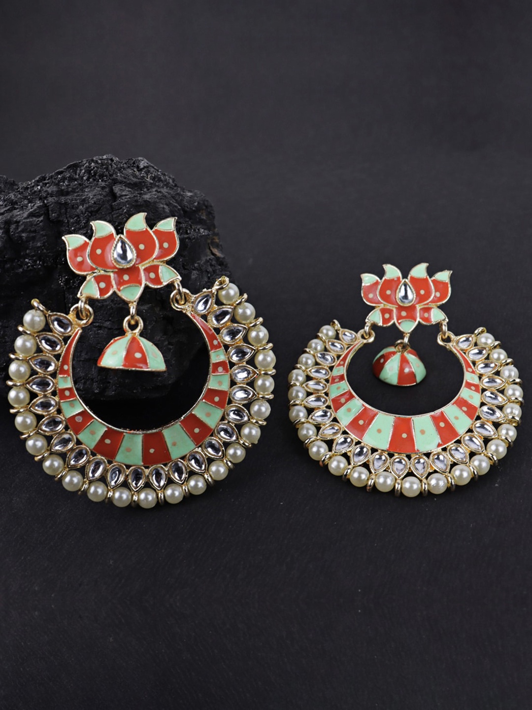 

VAGHBHATT Gold-Plated Oval Chandbalis Earrings, Red