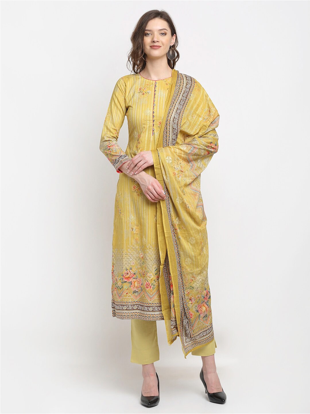

Stylee LIFESTYLE Printed Pure Cotton Unstitched Dress Material, Yellow