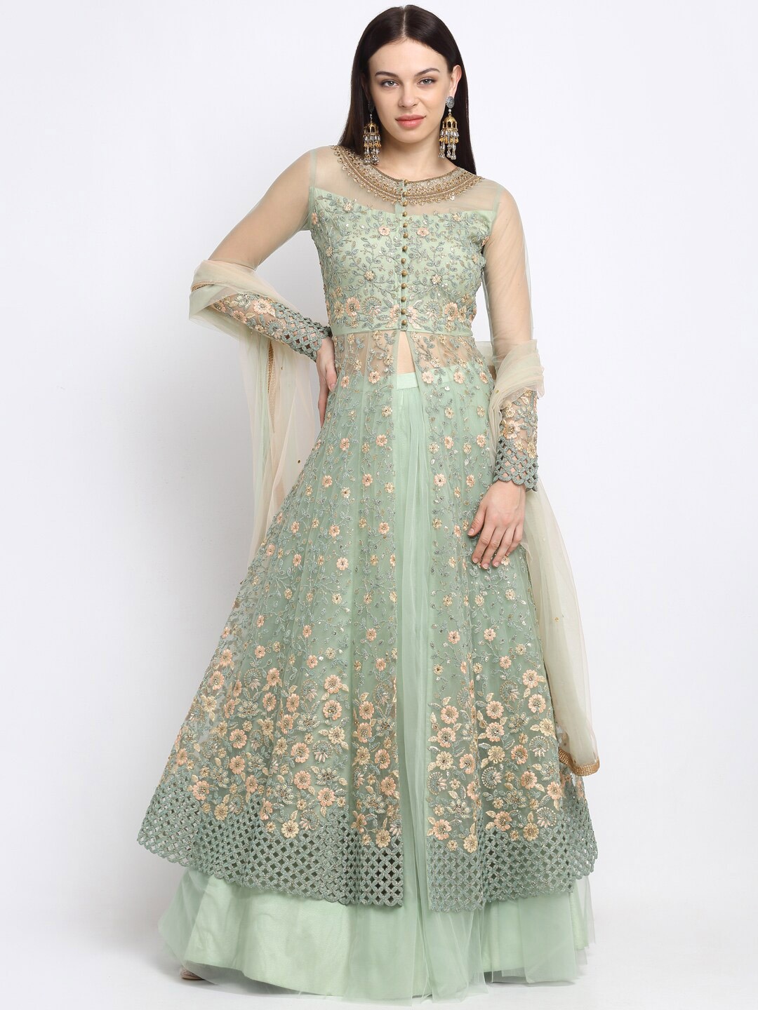 

Stylee LIFESTYLE Embroidered Semi-Stitched Dress Material, Green