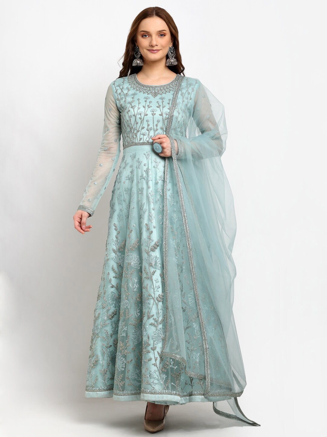 

Stylee LIFESTYLE Embroidered Semi-Stitched Dress Material, Turquoise blue