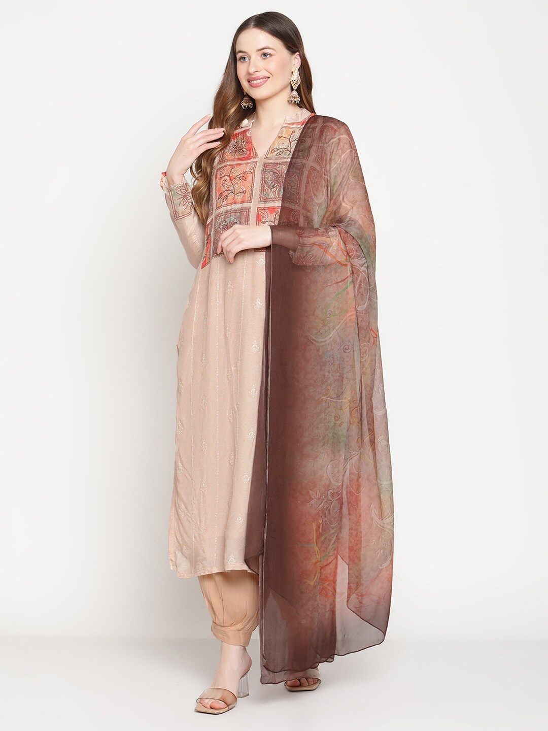 

Stylee LIFESTYLE Printed Unstitched Dress Material, Cream