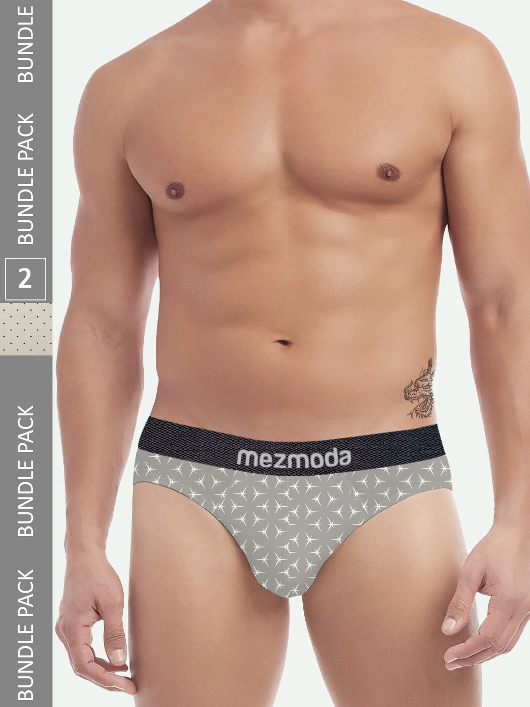 

mezmoda Men Pack Of 2 Printed Ultra Soft Breathable Anti Bacterial Hipster Hipster Briefs, White