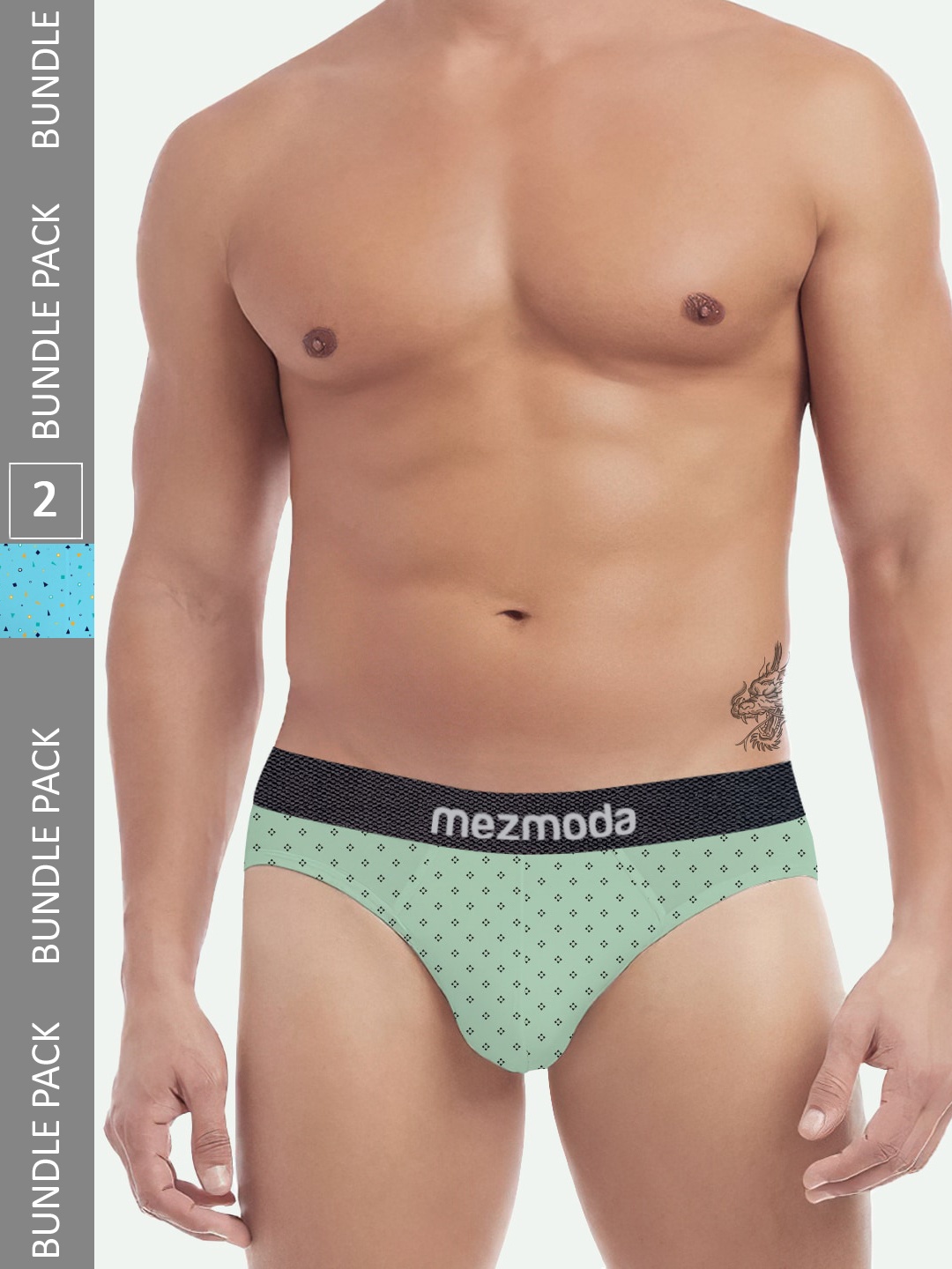 

mezmoda Men Pack Of 2 Printed Ultra Soft Breathable Anti Bacterial Hipster Briefs, Blue