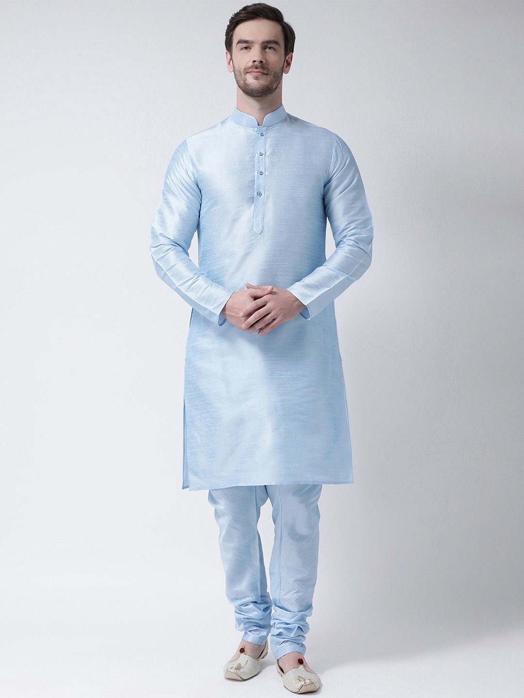 

SG LEMAN Men Raw Silk Kurta with Pyjamas, Turquoise blue