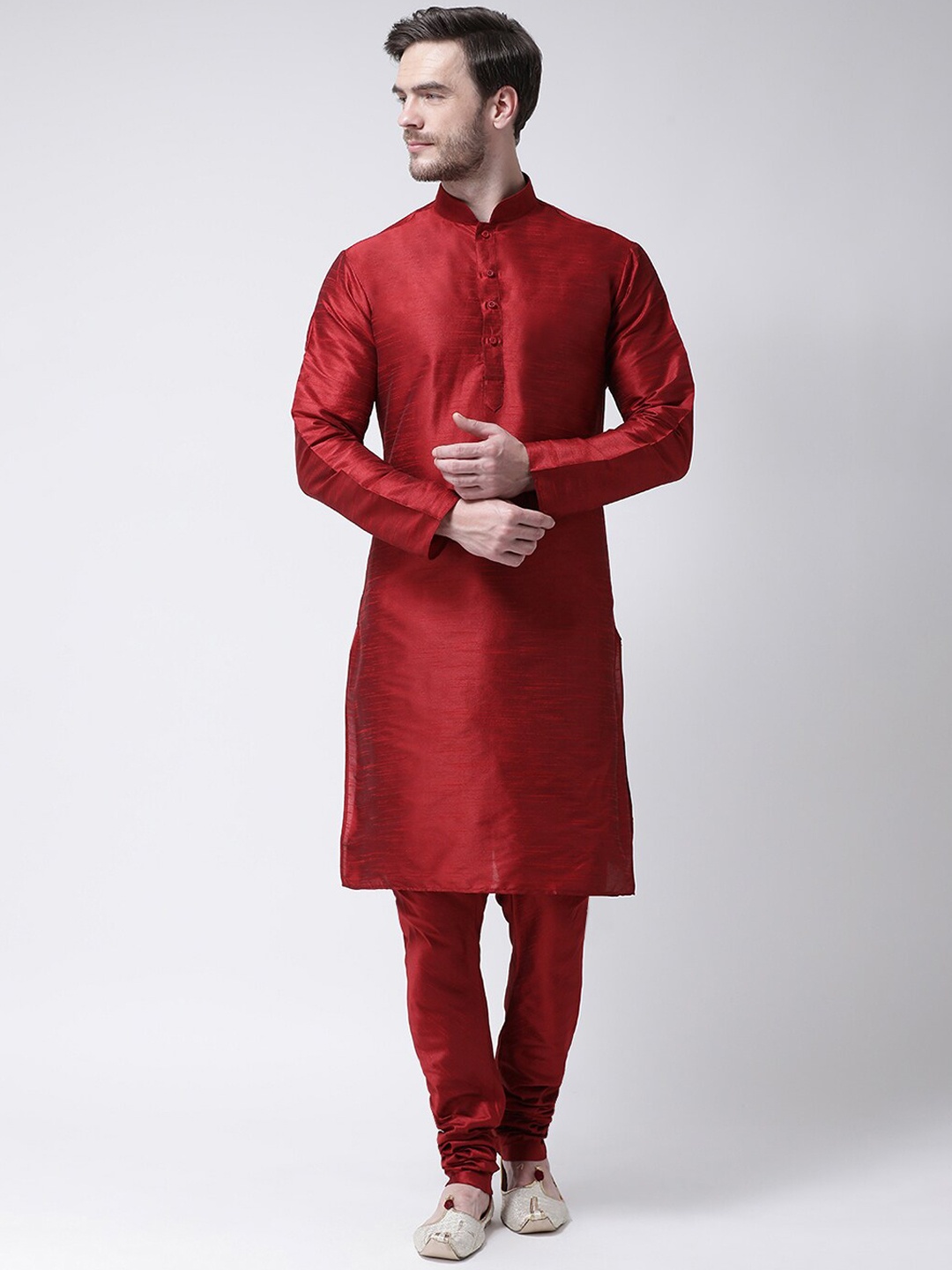 

SG LEMAN Raw Silk Kurta with Pyjamas, Maroon