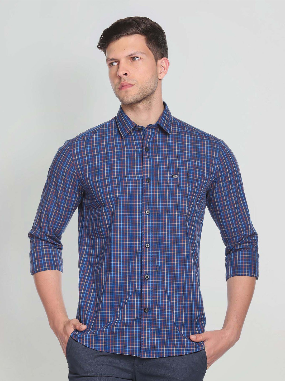 

Arrow Sport Slim Fit Tartan Checked Pure Cotton Shirt, Blue