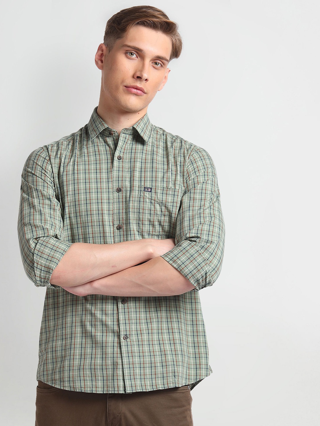 

Arrow Sport Slim Fit Oxford Graph Checked Pure Cotton Shirt, Green