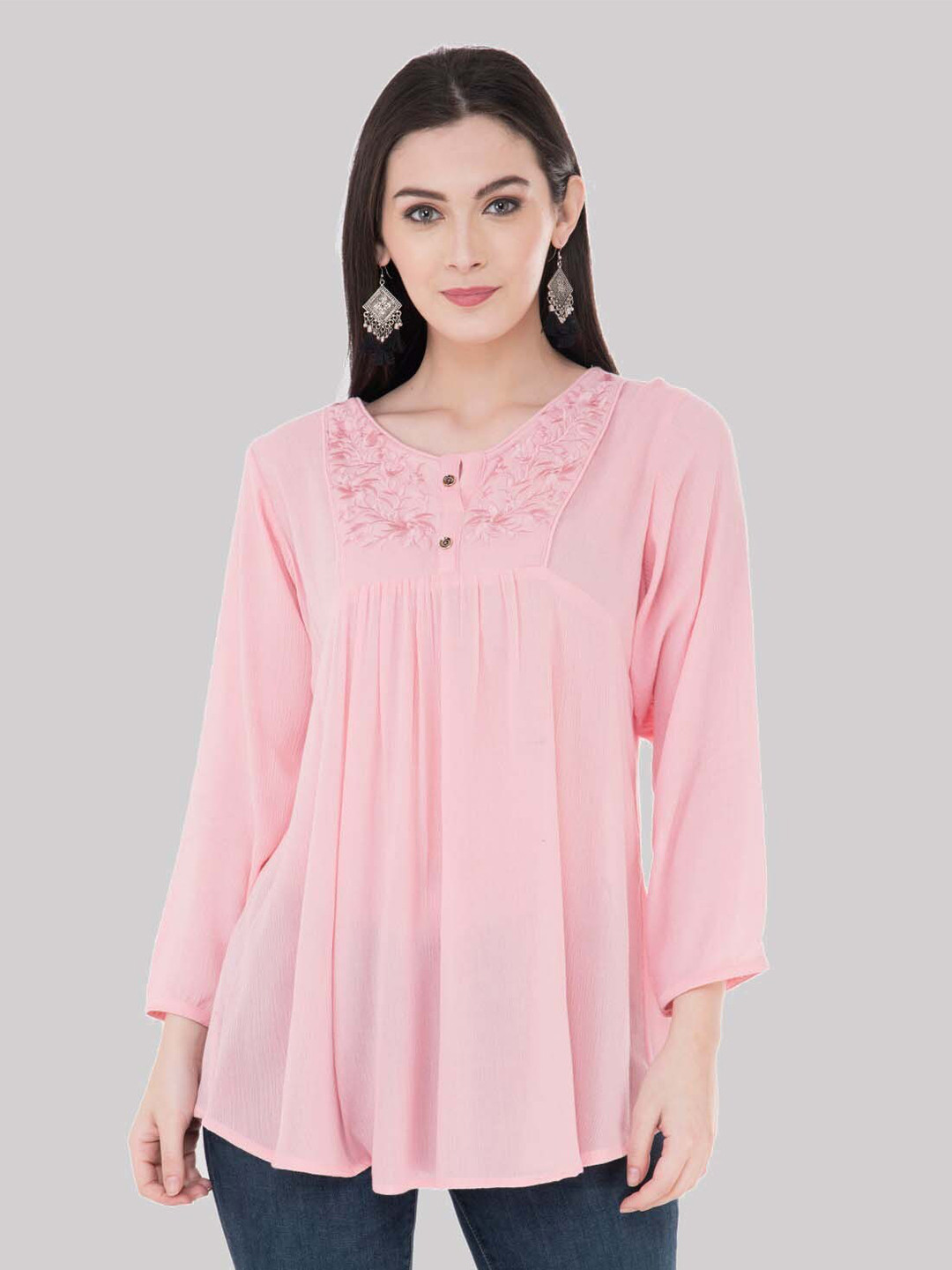 

SAAKAA Floral Print Embroidered Tunic, Pink