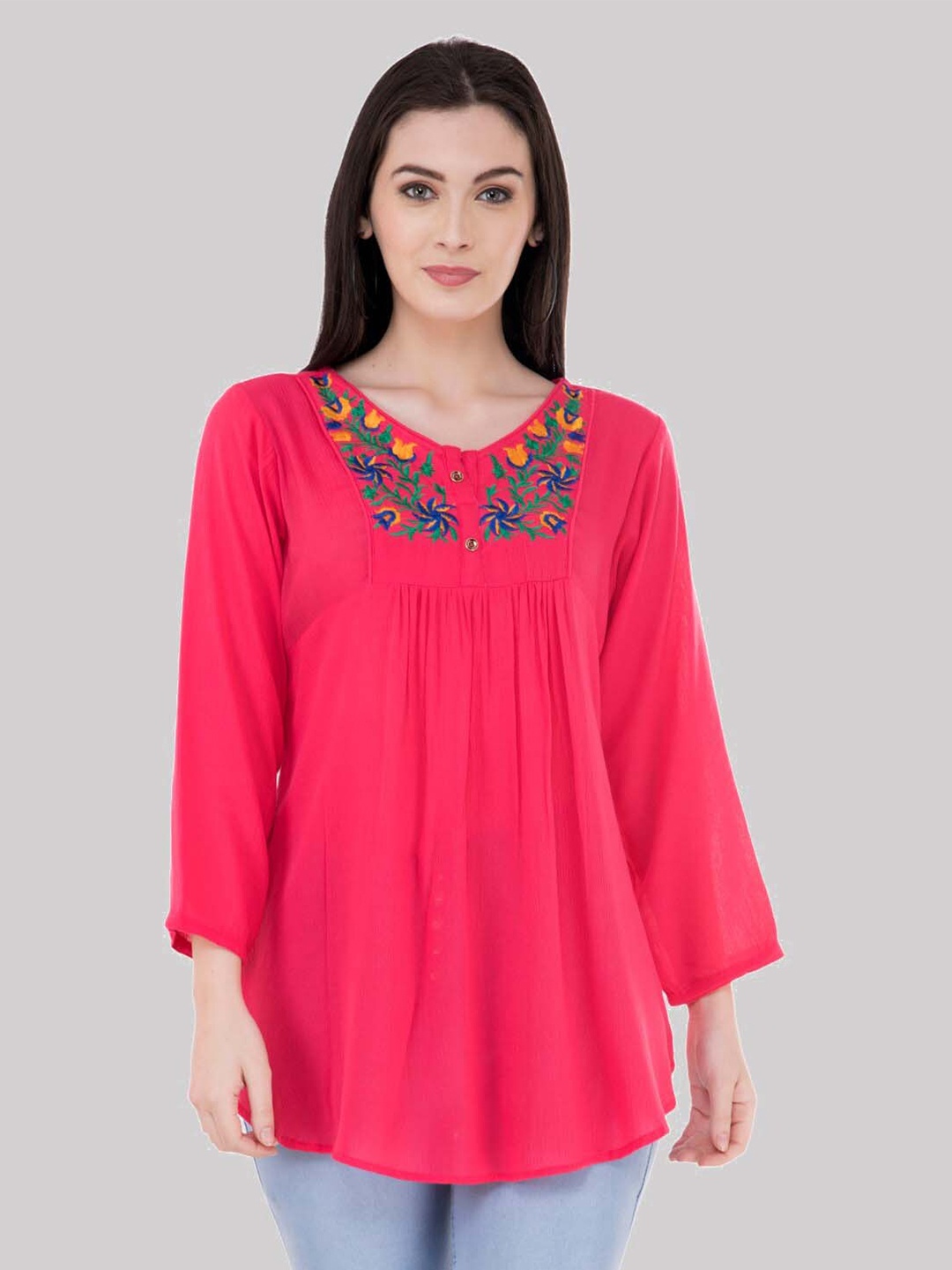 

SAAKAA Floral Embroidered Cotton Tunic, Pink