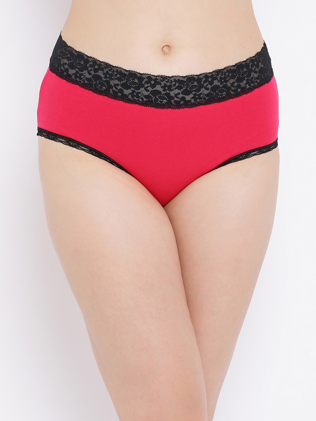 

Clovia Women Solid Mid-Waist Lace Inserts Cotton Hipster Briefs PN5021P143XL, Pink