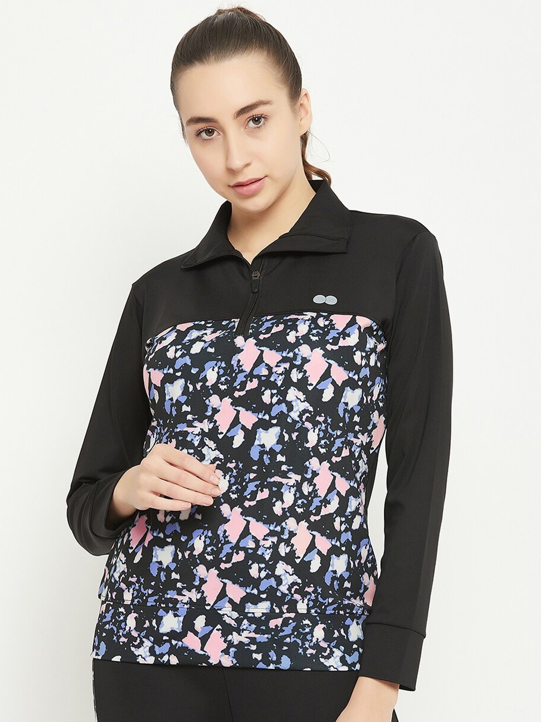 

Clovia Abstract Printed Polo Collar T-shirt, Black