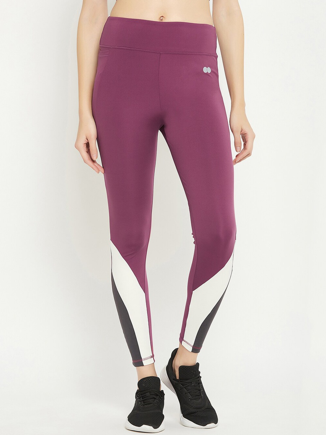 

Clovia Women Contrast Panels Snug Fit High Rise Active Rapid-Dry Workout Tights, Purple