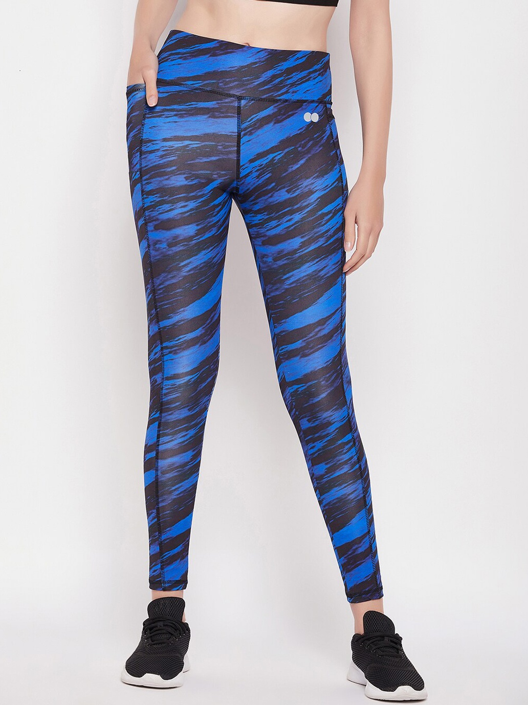 

Clovia Women Printed Snug Fit High-Rise Printed Rapid-Dry Active Tights with Side Pocket, Blue