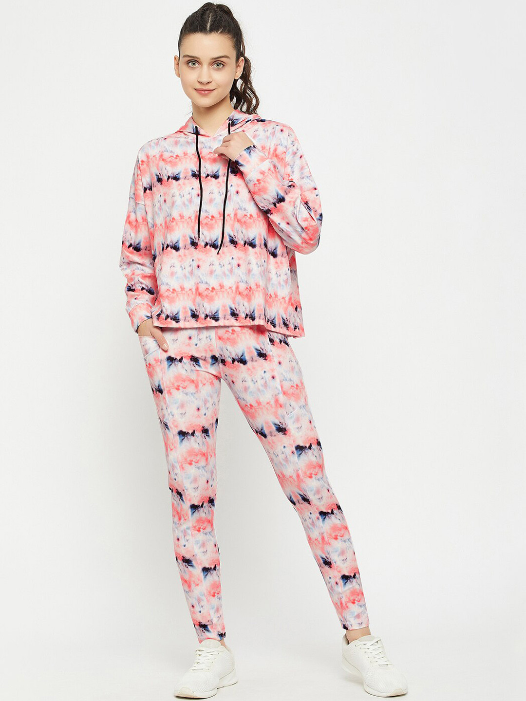 

Clovia Women Tie-Dye Hooded Rapid-Dry Tracksuit, Peach
