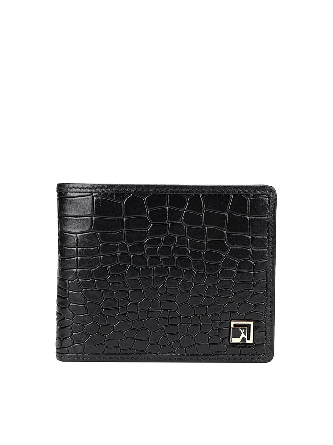 

Da Milano Men Textured Leather Two Fold Wallet, Black