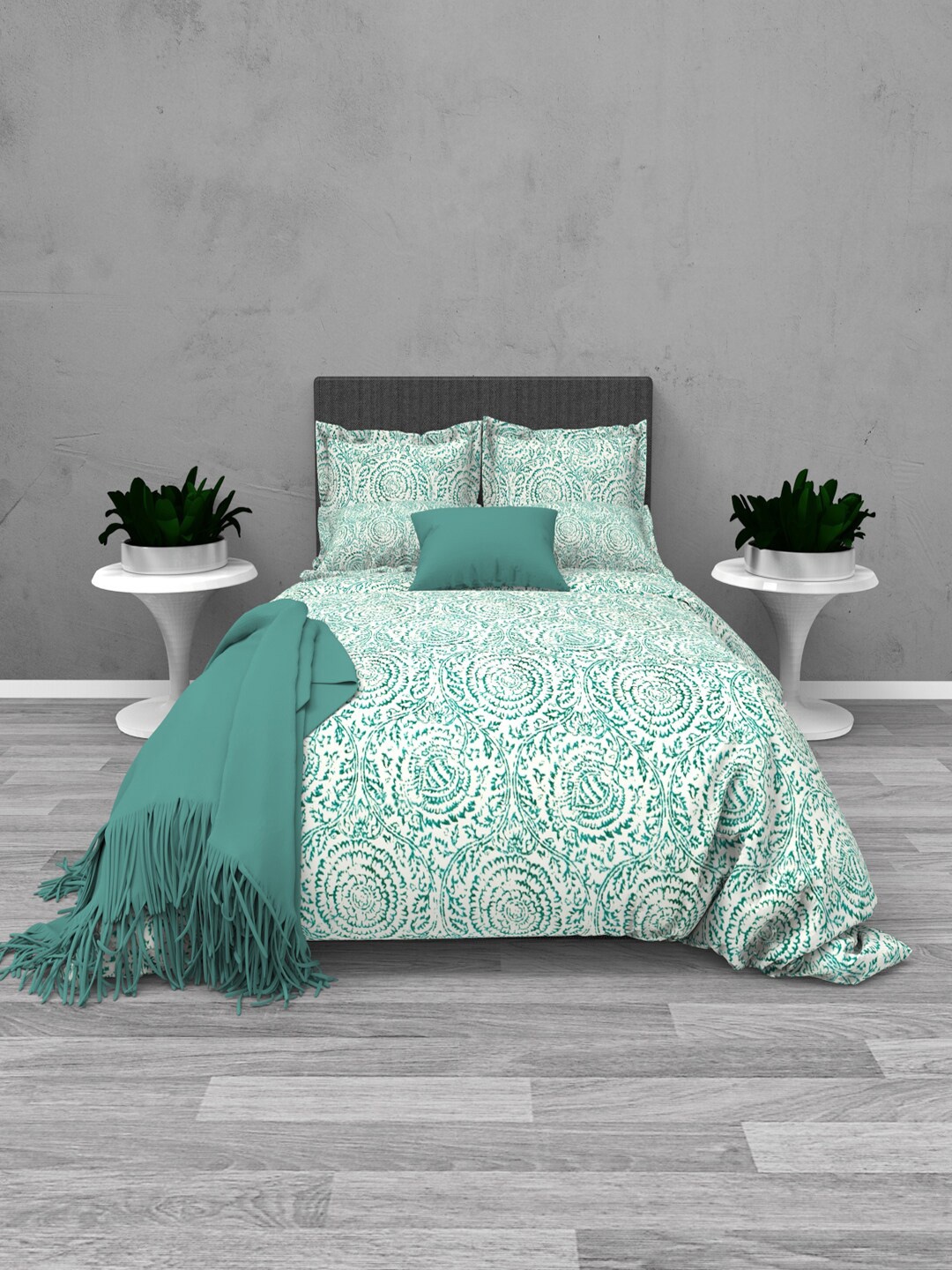 

THE WHITE MOSS Tiffany Green Abstract 220 TC Flat Cotton King Bedsheet & 2 Pillow Covers