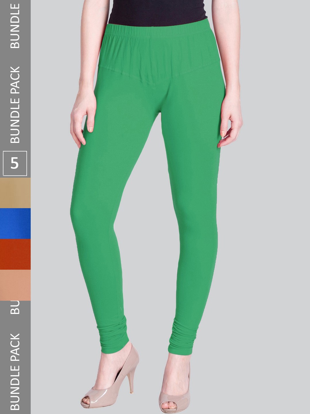 

LYRA Women Pack Of 5 Churidar-Length Cotton Lycra Leggings, Green