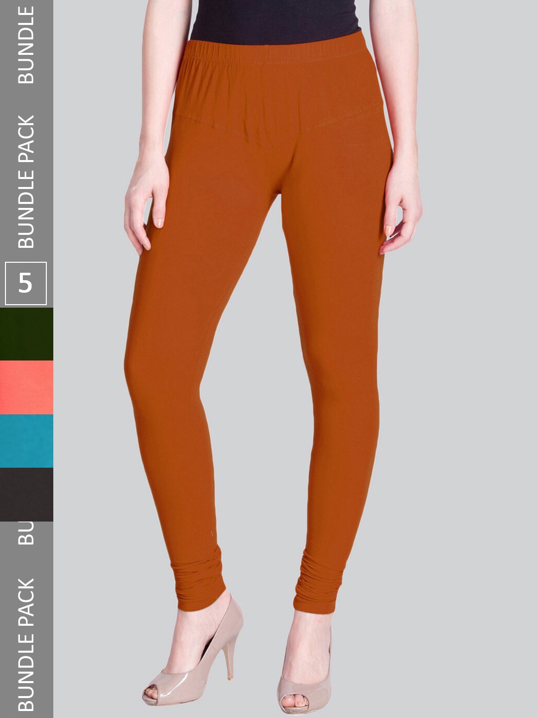 

LYRA Women Pack Of 5 Churidar-Length Cotton Lycra Leggings, Orange
