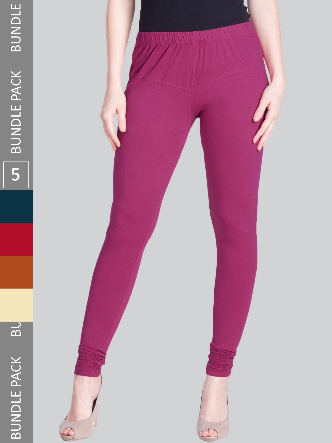 

LYRA Women Pack Of 5 Churidar-Length Cotton Lycra Leggings, Purple