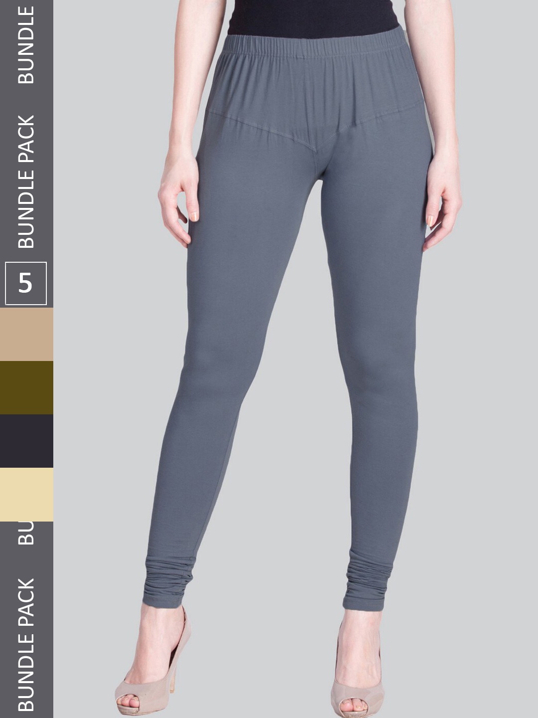 

LYRA Women Pack Of 5 Churidar-Length Cotton Lycra Leggings, Grey