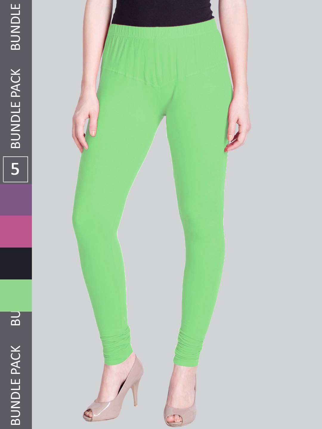 

LYRA Women Pack Of 5 Churidar-Length Cotton Lycra Leggings, Green