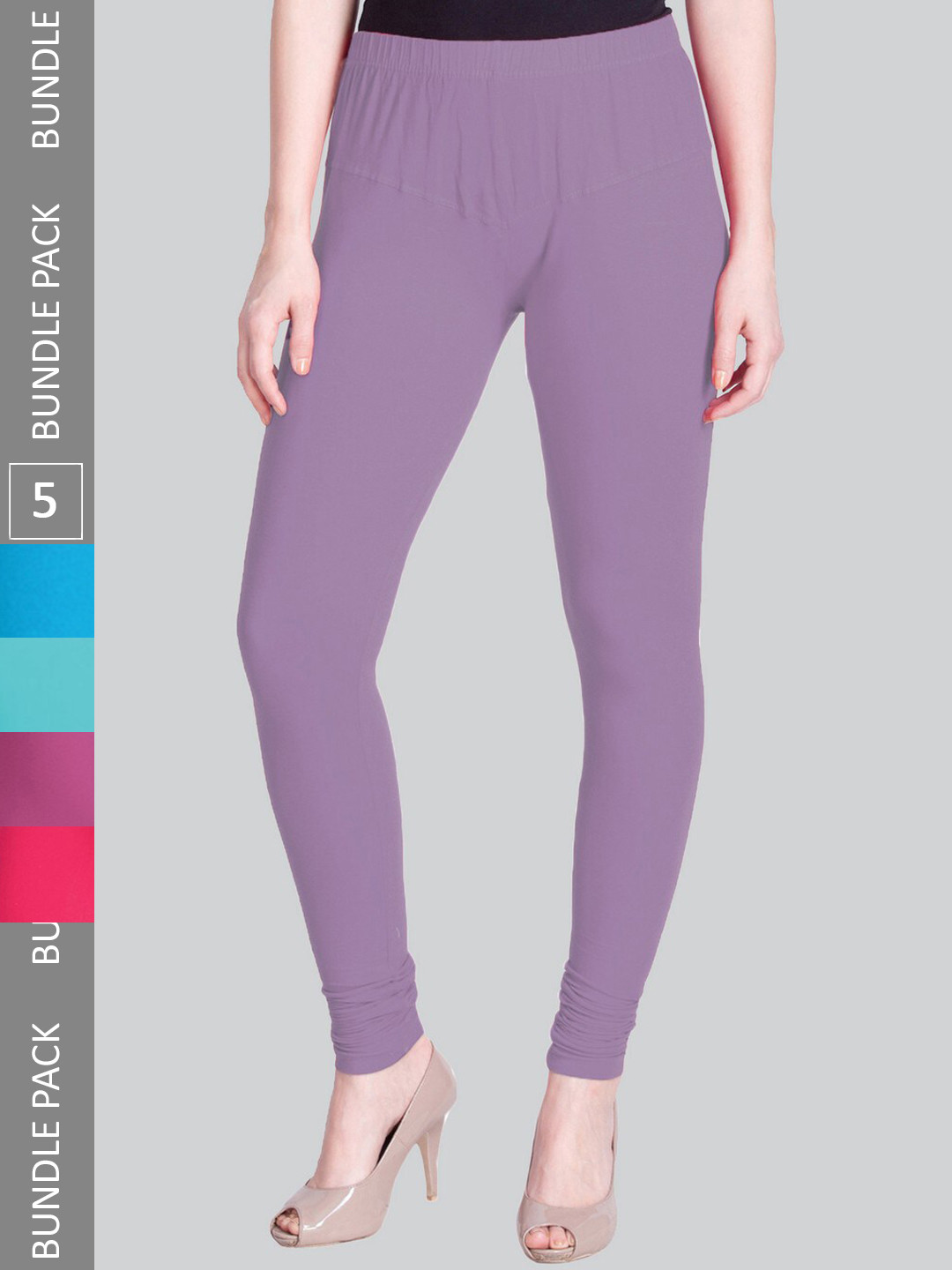 

LYRA Women Pack Of 5 Churidar-Length Cotton Lycra Leggings, Purple