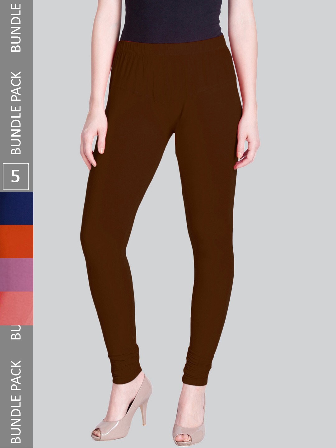 

LYRA Women Pack Of 5 Churidar-Length Cotton Lycra Leggings, Brown