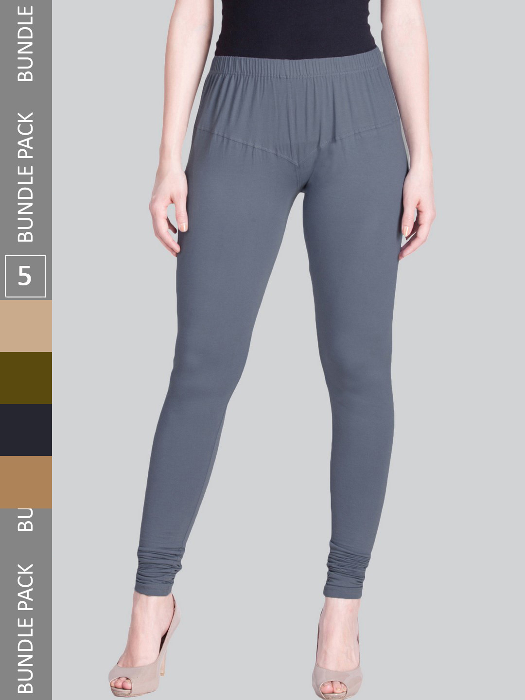 

LYRA Women Pack Of 5 Stretchable Churidar-Length Cotton Lycra Leggings, Grey