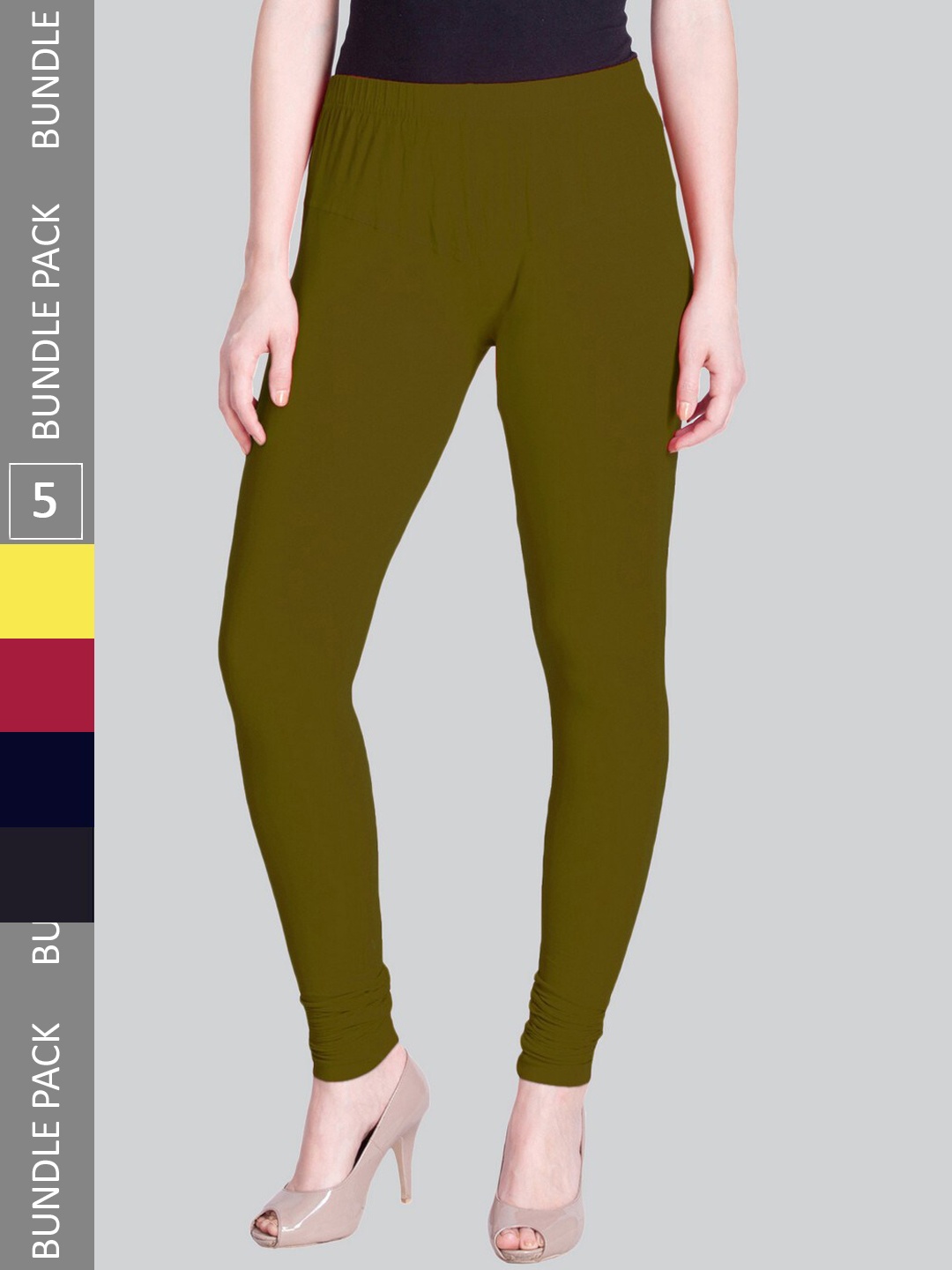

LYRA Women Pack Of 5 Stretchable Churidar-Length Cotton Lycra Leggings, Mustard