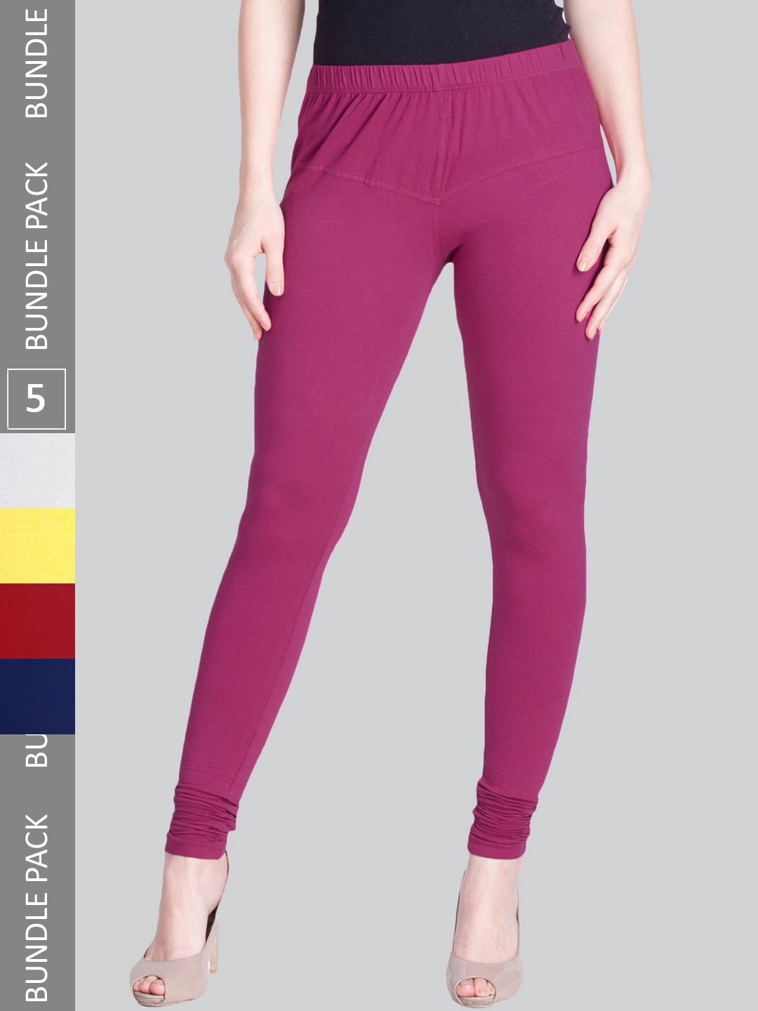 

LYRA Women Pack Of 5 Stretchable Churidar-Length Cotton Lycra Leggings, Purple