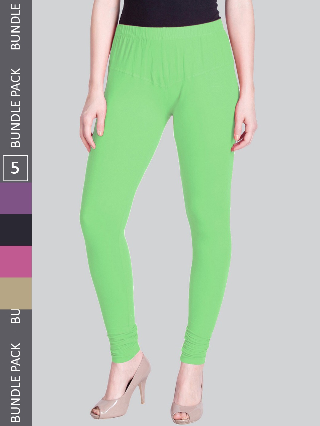 

LYRA Women Pack Of 5 Stretchable Churidar-Length Cotton Lycra Leggings, Green