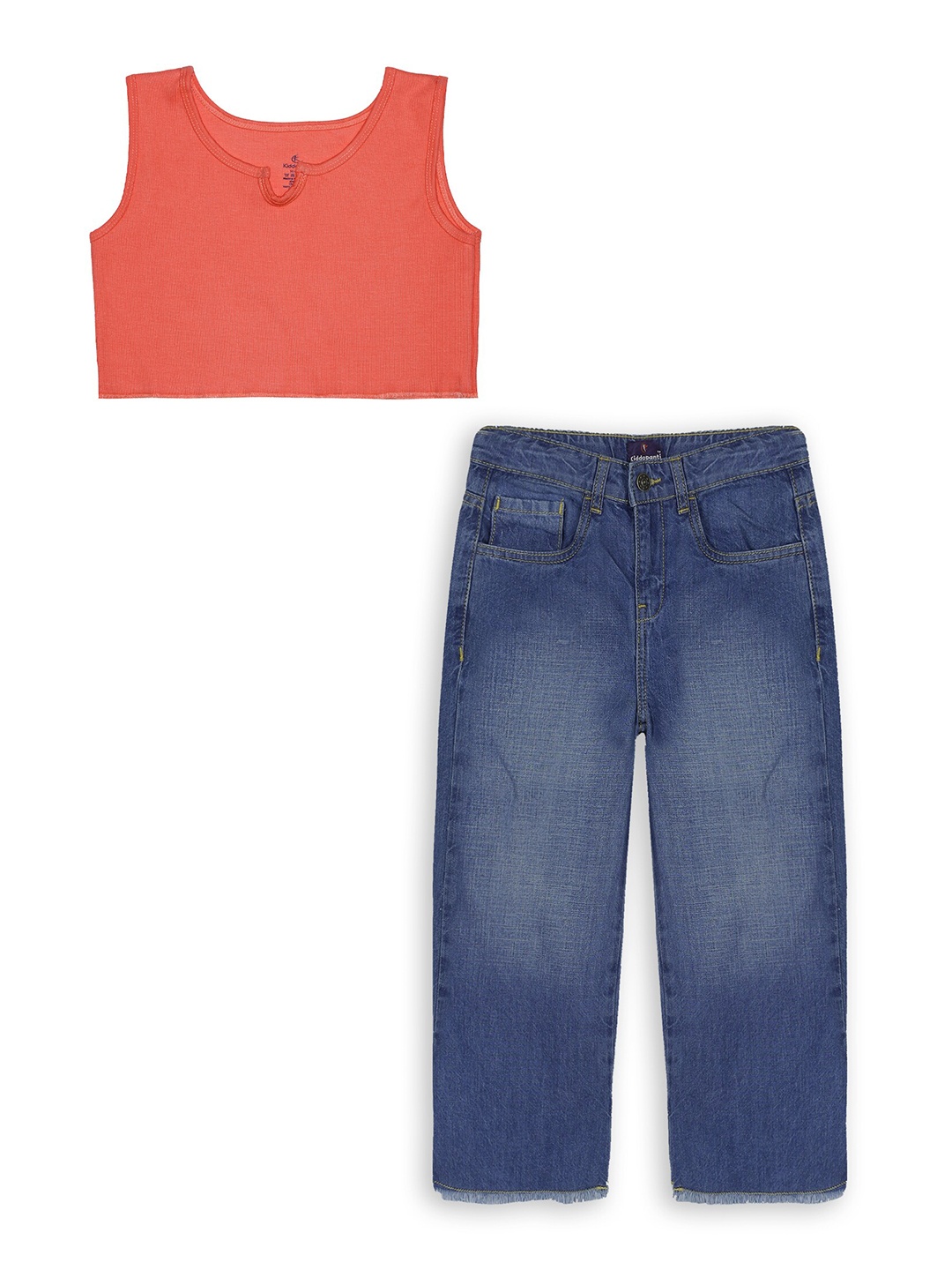 

KiddoPanti Girls Rib Crop Tank Top with Trousers, Orange