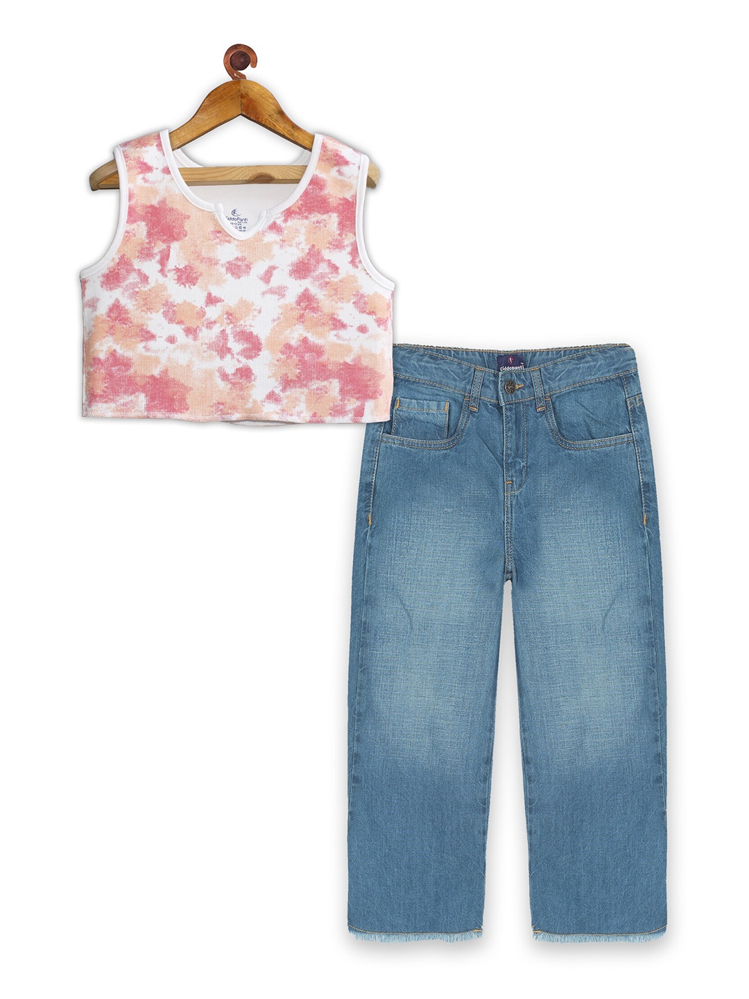 

KiddoPanti Girls Dyed Top with Trousers, Peach