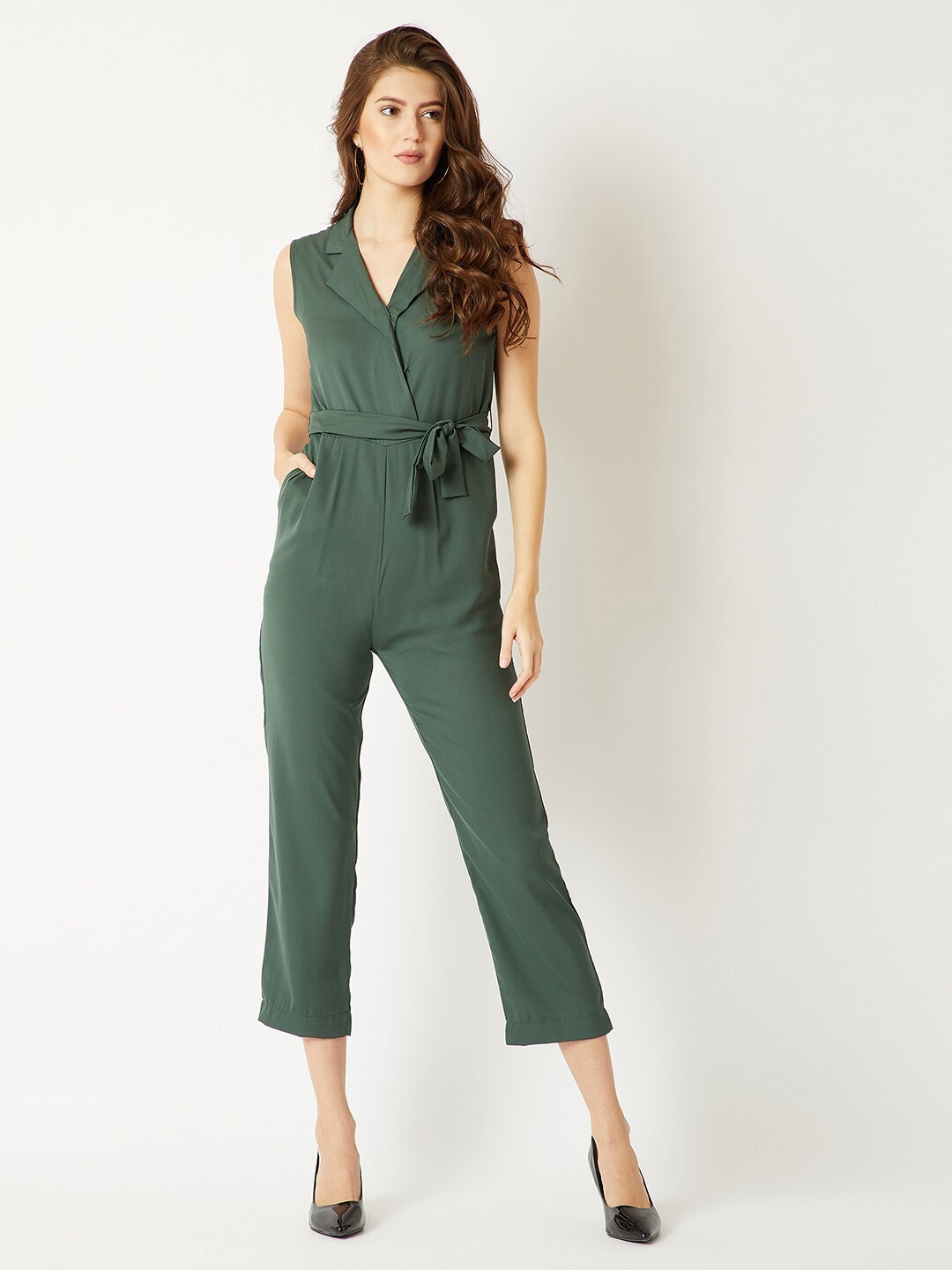 

Miss Chase V-Neck Sleeveless Basic Jumpsuit, Green