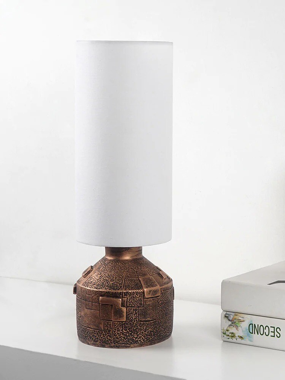 

THE ARTMENT Impressionist Copper-Toned & White Textured Table Lamp With Lamp Shade