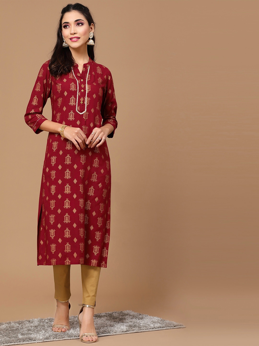 

SKYLEE Women Ethnic Motifs Printed Kurta, Maroon